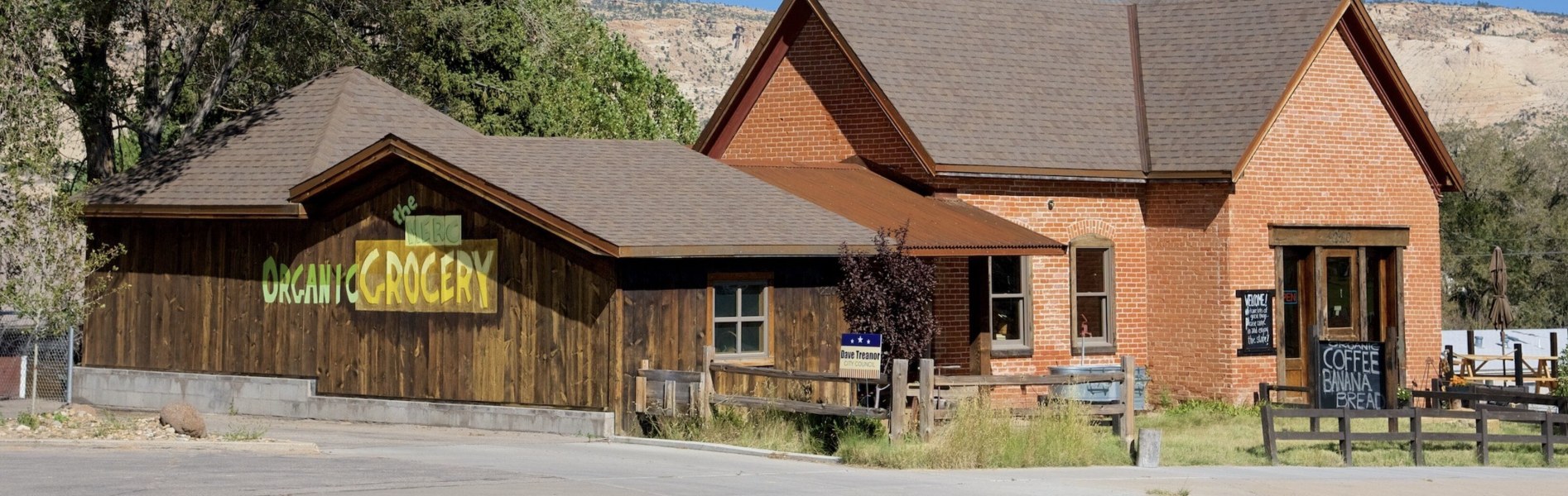 The Merc, an organic grocery store in a brick building in Escalante Utah